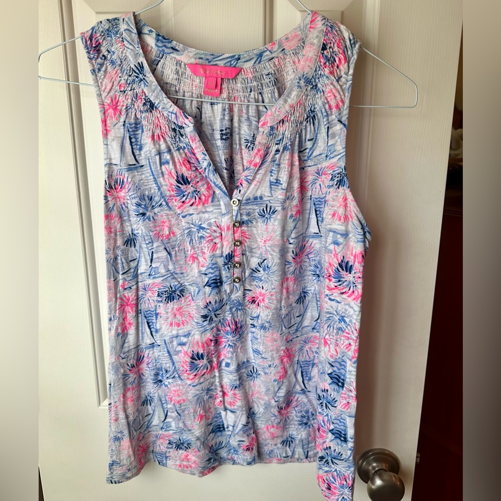 Lilly Pulitzer Pink and Blue Floral Essie Blouse